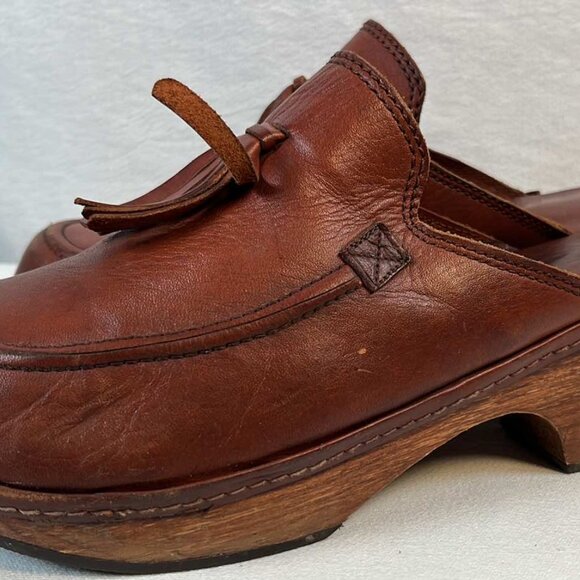Womans 11B Vintage Leather Wood Clogs Hippie Boho EUC - Picture 4 of 16